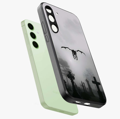 Graveyard Shadow Descent Glass Case displayed in angled mockup highlighting eerie shadow illustration with gothic aesthetic.
