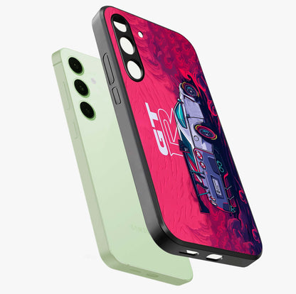 GT-R Car Pattern Glass Case displayed in angled mockup highlighting racing car graphic design with bold automotive aesthetic.