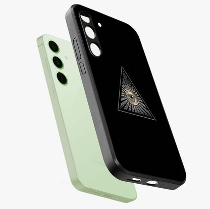 Illuminati Evil Glass Case displayed in angled mockup highlighting dark occult inspired design with bold aesthetic style.