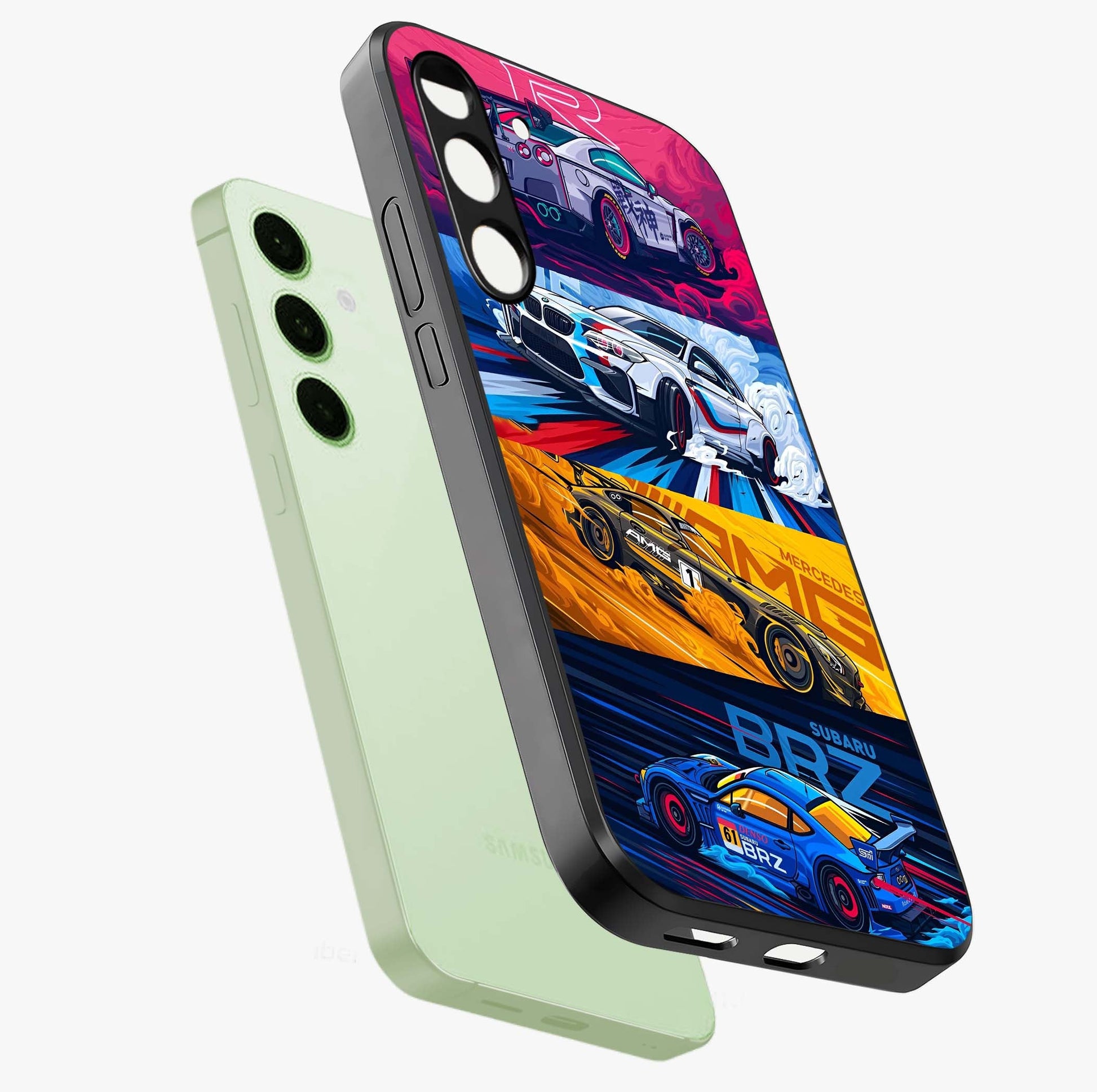 JDM Sports Car Glass Case displayed in angled mockup highlighting sleek Japanese racing car design with automotive aesthetic.