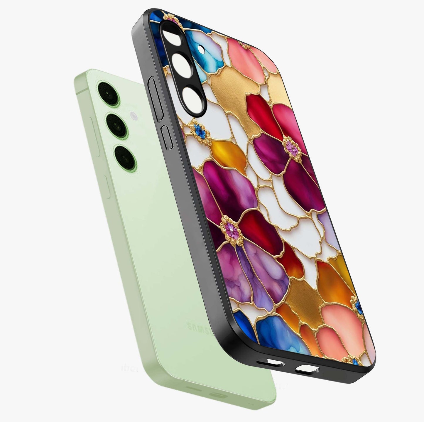 Marble Flower Pattern Glass Case displayed in angled mockup highlighting elegant marble floral design with modern aesthetic.