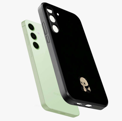 Midnight Panda Love Glass Case displayed in angled mockup highlighting adorable panda illustration with midnight aesthetic.
