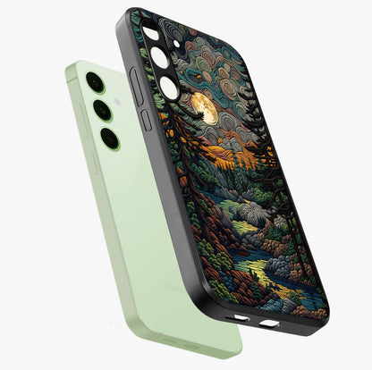 Moonlight Forest Dream Glass Case displayed in angled mockup highlighting dreamy forest design with glowing moon aesthetic.