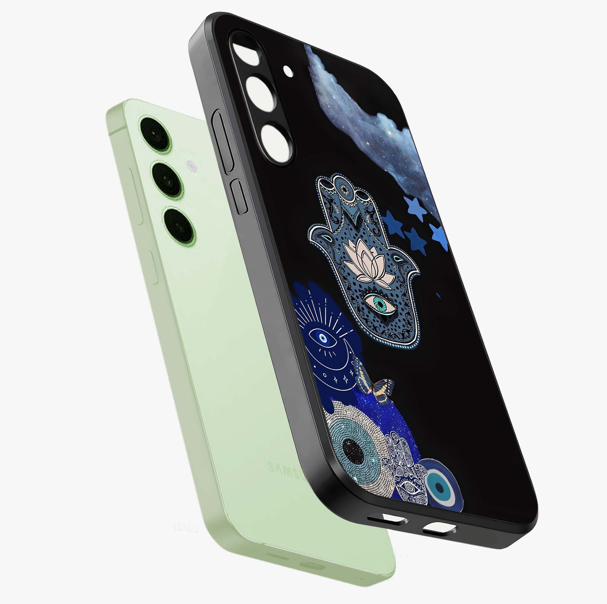 Mystic Hand Aura Glass Case displayed in angled mockup highlighting magical aura design with spiritual aesthetic style.