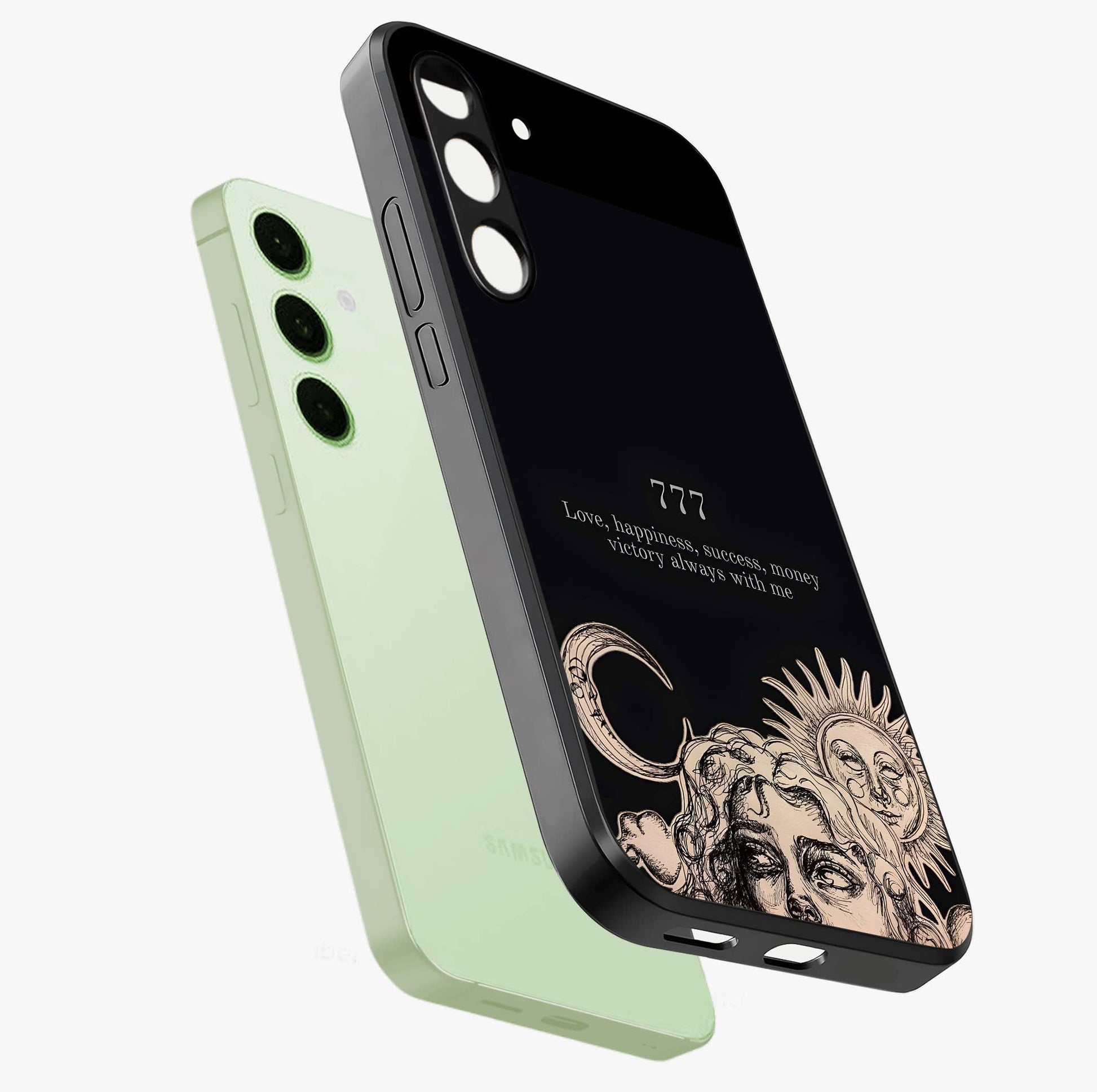 Mystic Victory Aura Glass Case displayed in angled mockup highlighting energetic aura design with bold mystical aesthetic.