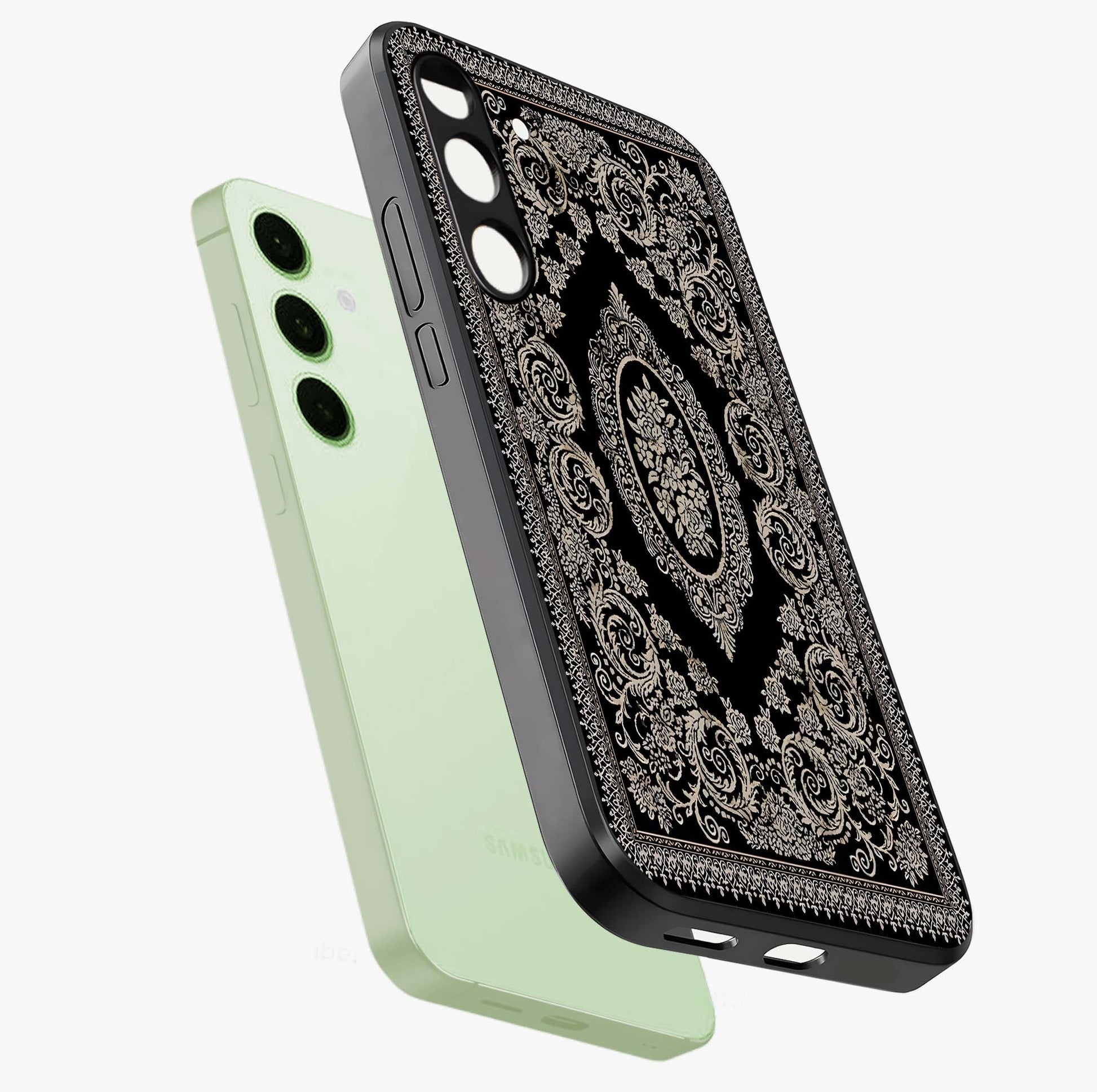 Noir Bloom Elegance Glass Case displayed in angled mockup highlighting refined flower design with stylish noir aesthetic.