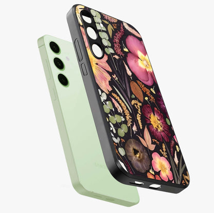 Petal Dream Tapestry Glass Case displayed in angled mockup highlighting decorative petal pattern with elegant botanical aesthetic.