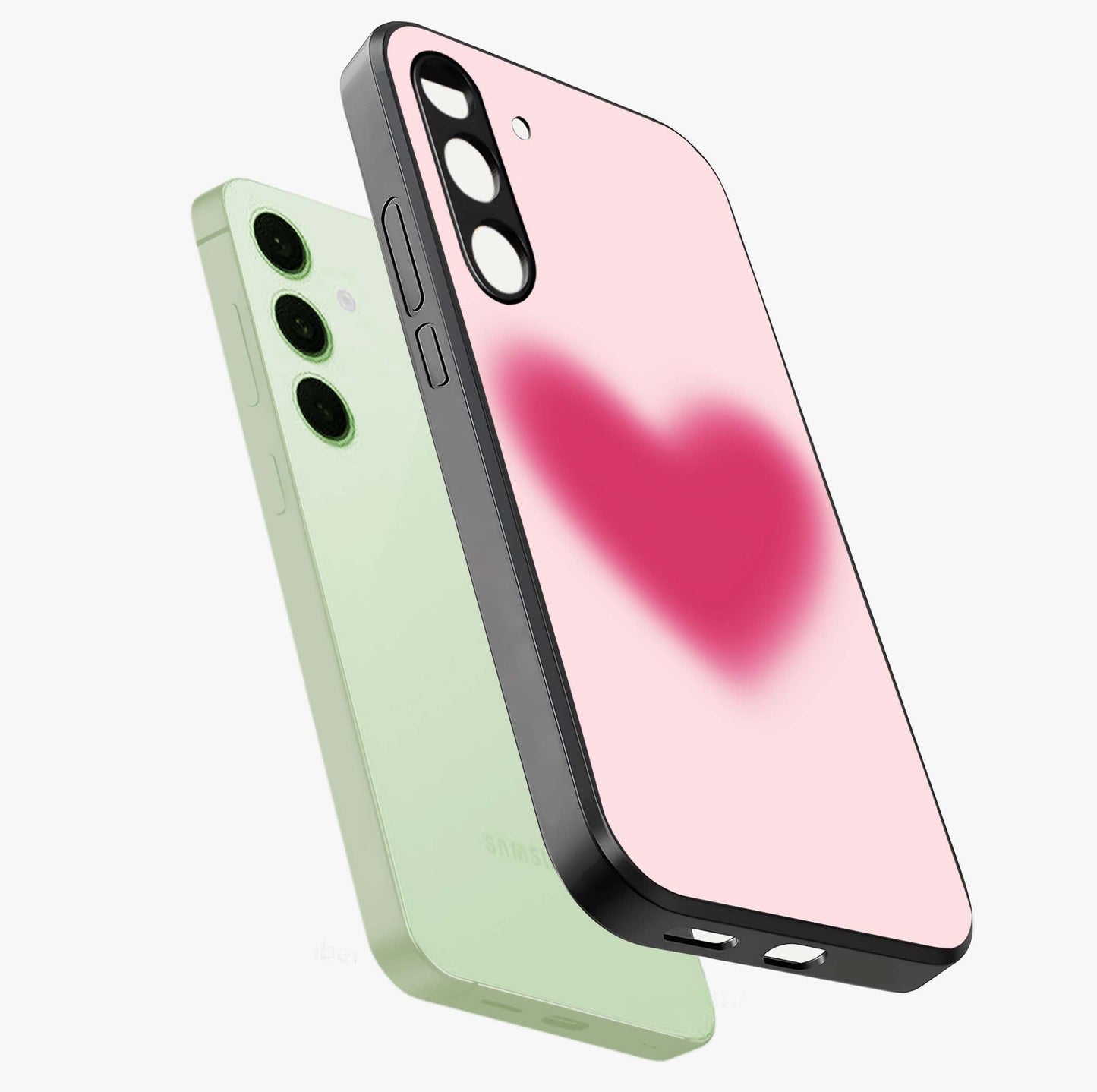 Pink Aura Heart Glass Case displayed in angled mockup highlighting vibrant pink heart design with dreamy aura aesthetic.
