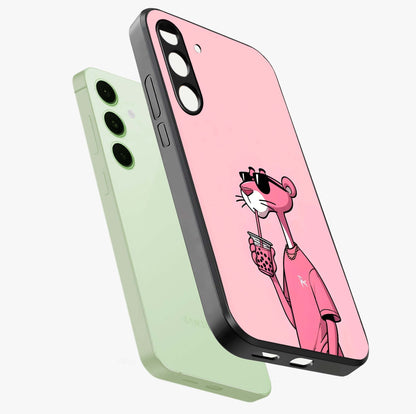 Pink Panther Glass Case displayed in angled mockup highlighting playful cartoon character design with vibrant pink aesthetic.