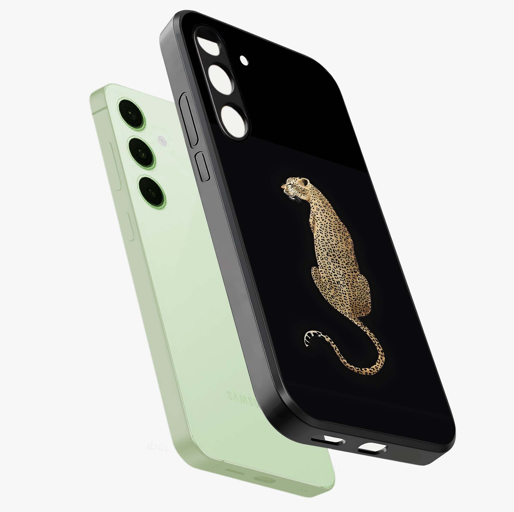 Regal Leopard Glass Case displayed in angled mockup highlighting powerful animal illustration with stylish wild aesthetic.