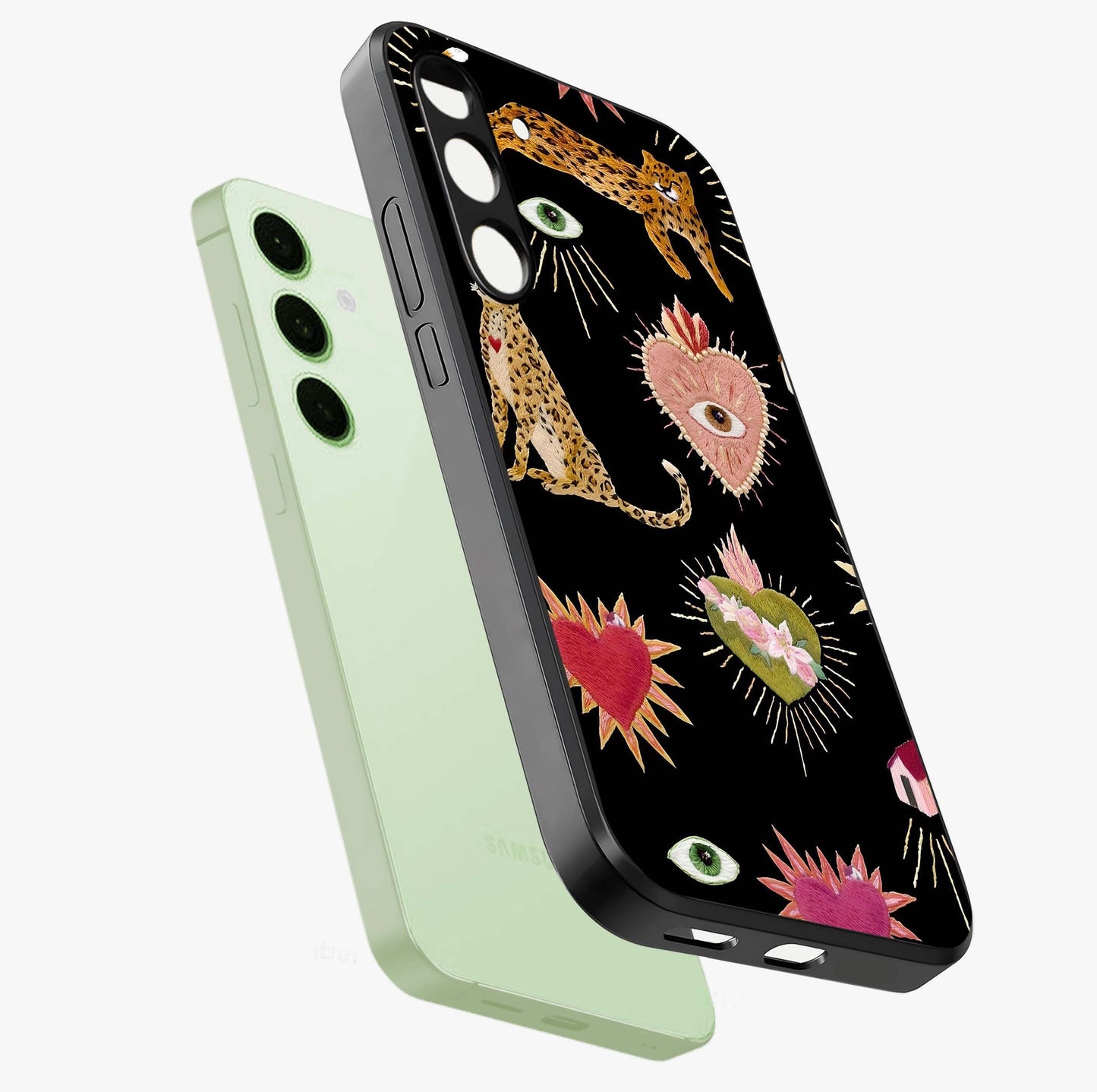 Sacred Jungle Heart Glass Case displayed in angled mockup highlighting lush tropical design with natural aesthetic style.