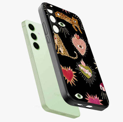 Sacred Jungle Heart Glass Case displayed in angled mockup highlighting lush tropical design with natural aesthetic style.