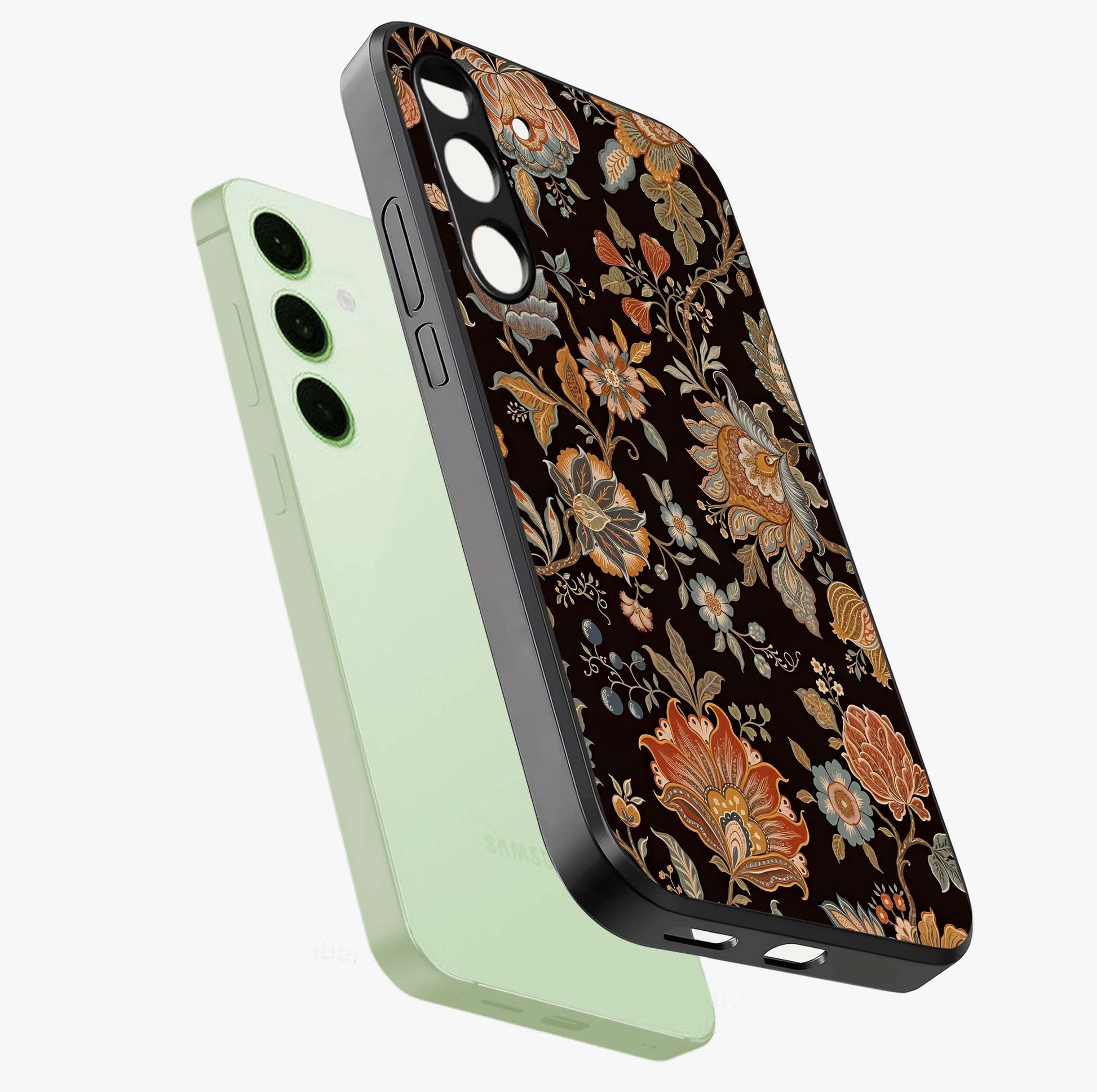 Vintage Floral Dream Glass Case displayed in angled mockup highlighting elegant vintage flower design with soft aesthetic style.