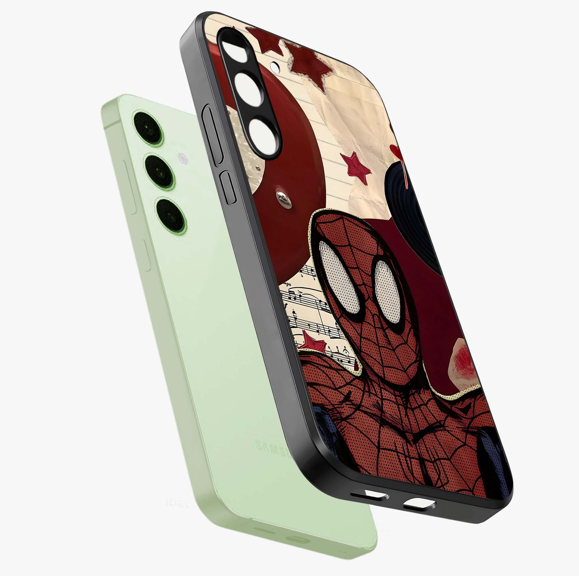 Web Warrior Vibes Glass Case displayed in angled mockup highlighting dynamic web design with comic style aesthetic.