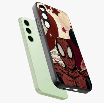 Web Warrior Vibes Glass Case displayed in angled mockup highlighting dynamic web design with comic style aesthetic.