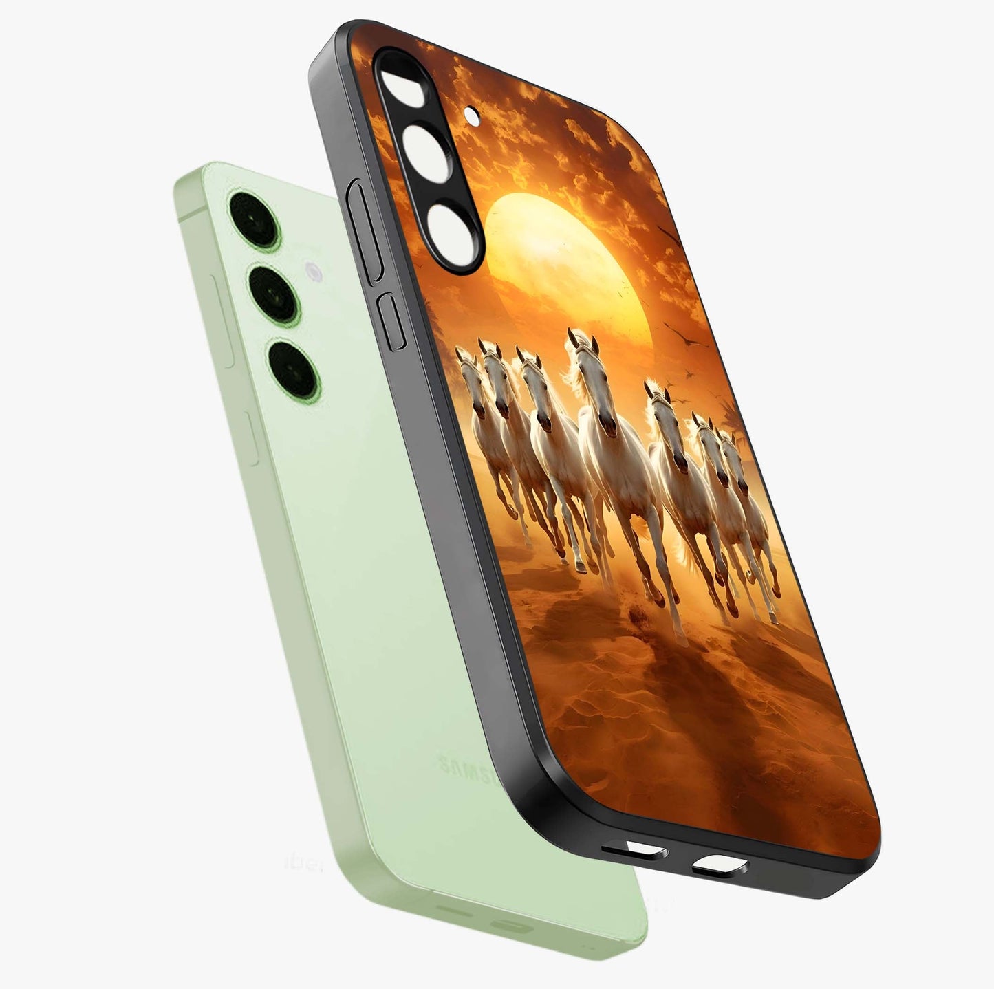 Wild Sunset Majesty Glass Case displayed in angled mockup highlighting vibrant sunset sky design with scenic aesthetic.