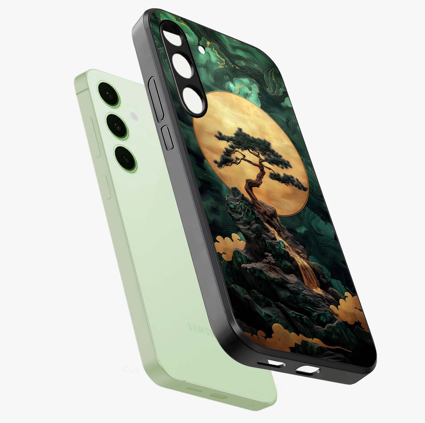 Zen Moon Rise Glass Case displayed in angled mockup highlighting peaceful lunar design with zen aesthetic style.