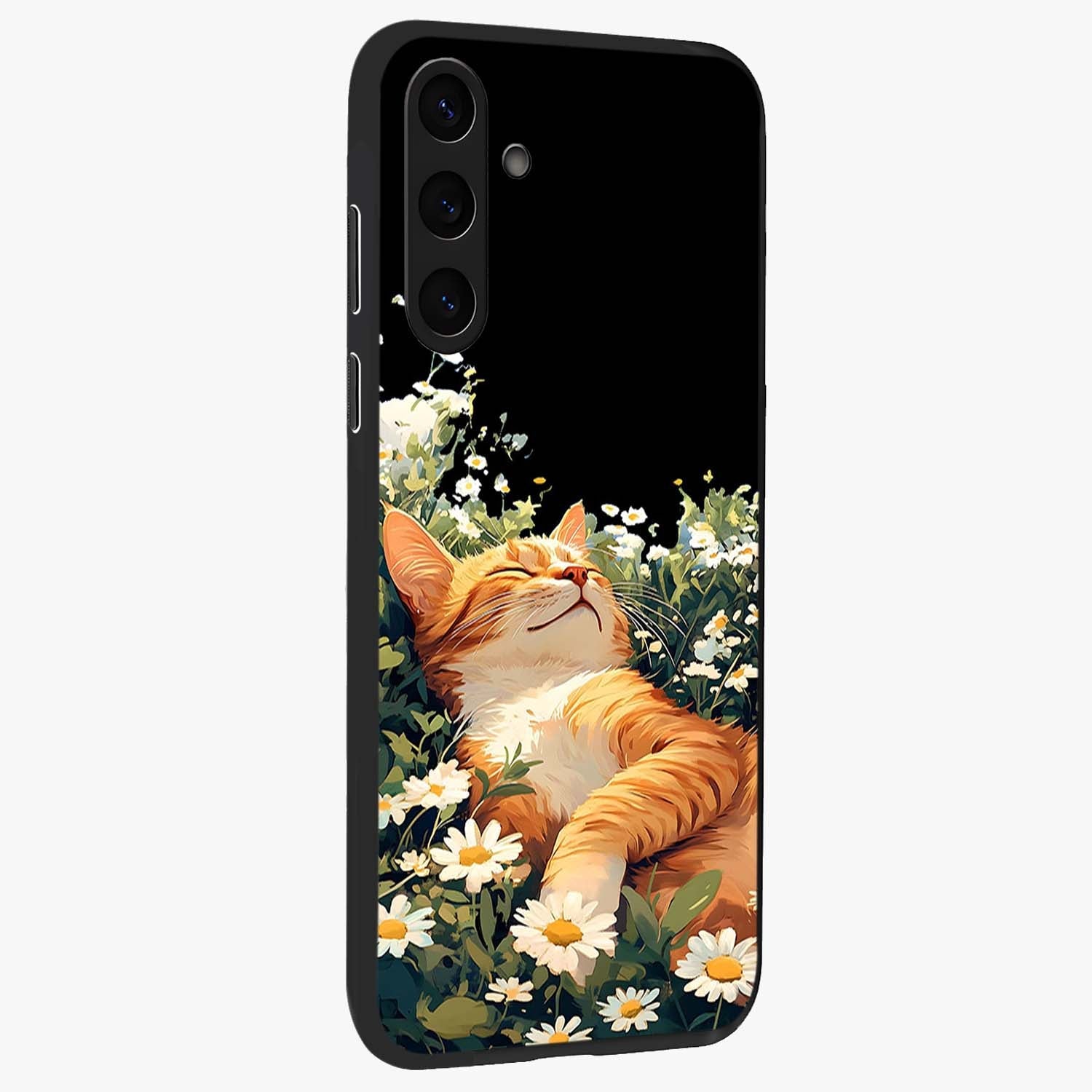 Blissful Bloom Cat Glass Case upright view showcasing charming cat design surrounded by blooming floral elements.
