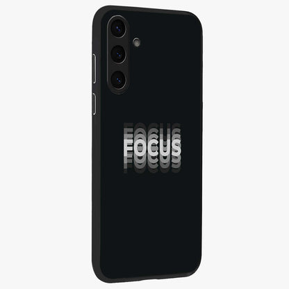 Focused Blade Discipline Glass Case upright view showcasing strong typography statement with sleek motivational theme.