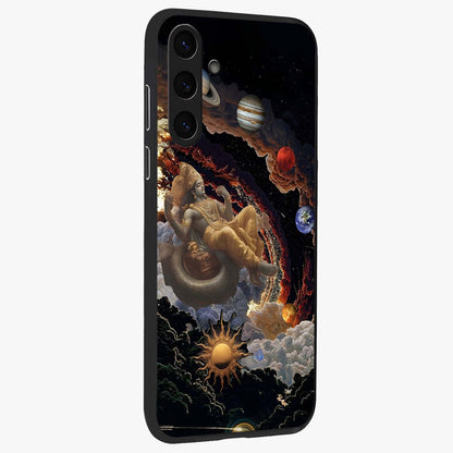Galactic Divine God Glass Case upright view showcasing mystical divine artwork with dramatic cosmic theme.