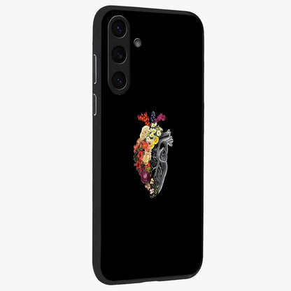 Heart With Flowers Glass Case upright view showcasing decorative heart and floral artwork with sweet romantic theme.