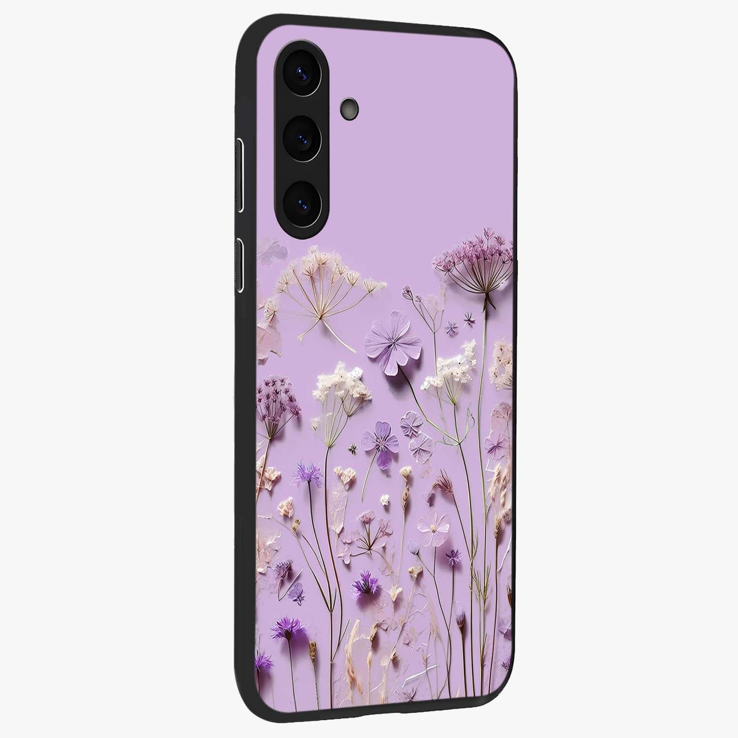 Lavender Blossom Dream Glass Case upright view showcasing delicate lavender blossom artwork with peaceful floral theme.