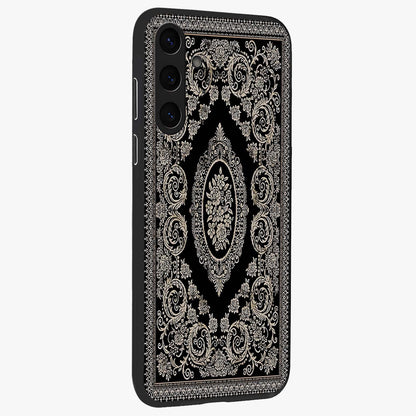 Noir Bloom Elegance Glass Case upright view showcasing graceful floral artwork with luxurious dark theme.
