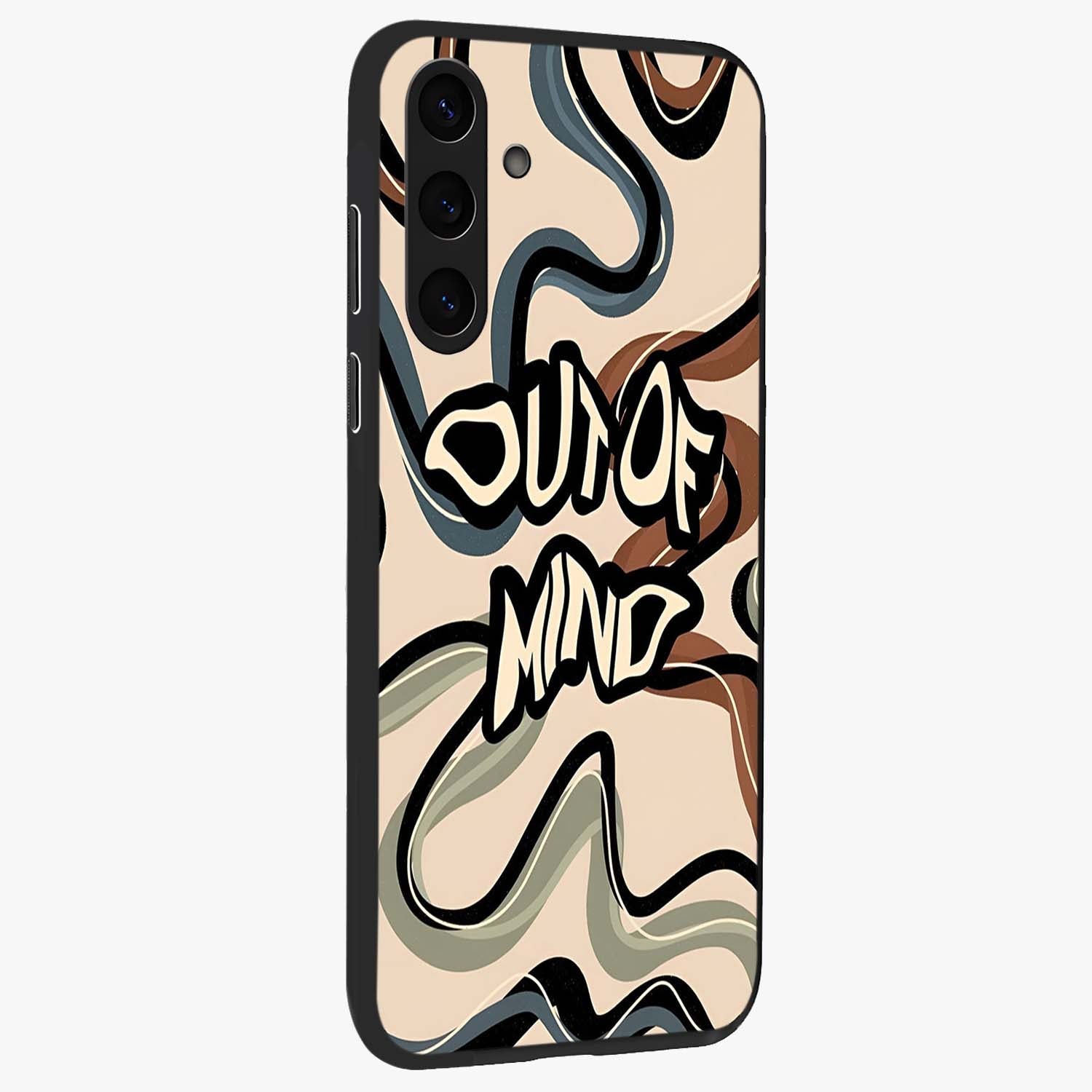 Out Of Mind Glass Case upright view showcasing striking typography artwork with edgy conceptual theme.