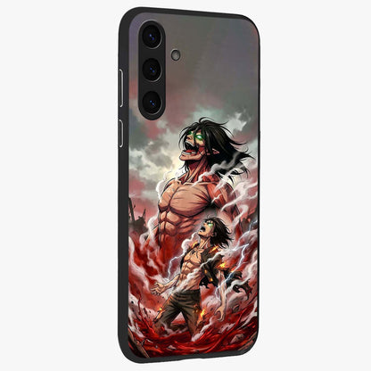 Titan Awakening Fury Glass Case upright view showcasing intense titan artwork with epic fantasy theme.
