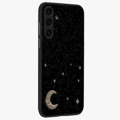 Twinkle Star With Half Moon Glass Case upright view showcasing glowing cosmic artwork with dreamy night theme.