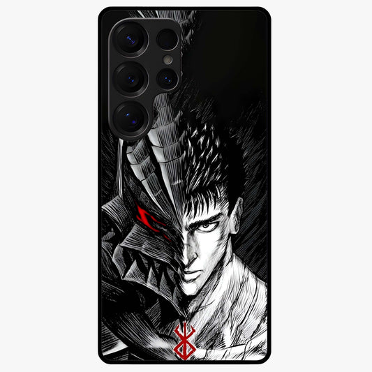Berserker Blood Oath Glass Case showing flat back view with fierce warrior inspired artwork and glossy glass finish.