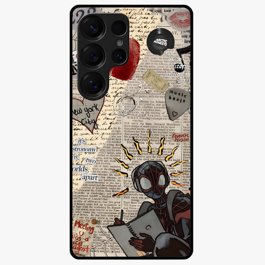City Dream Sketch Glass Case showing flat back view with artistic city skyline sketch artwork and glossy glass finish.
