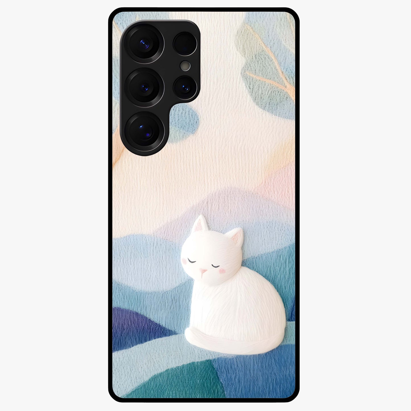 Cotton Dream Cat Glass Case showing flat back view with soft dreamy cat artwork and glossy glass finish.