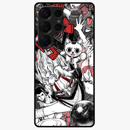 Crimson Chaos Panel Glass Case showing flat back view with bold crimson abstract artwork and glossy glass finish.