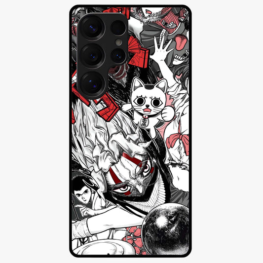 Crimson Chaos Panel Glass Case showing flat back view with bold crimson abstract artwork and glossy glass finish.