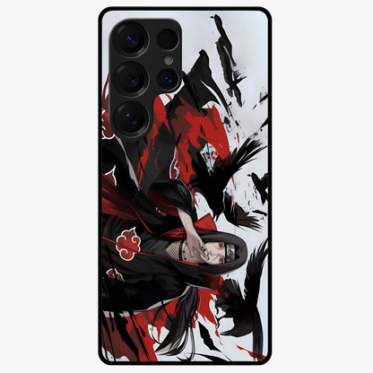 Crimson Crow Illusion Glass Case showing flat back view with artistic crow illusion artwork and glossy glass finish.