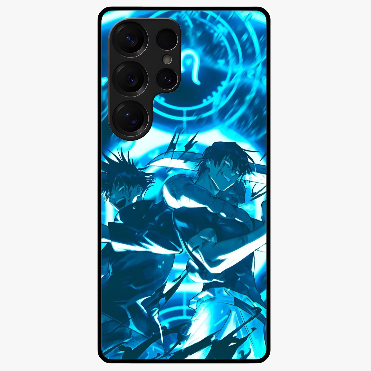 Cursed Energy Clash Glass Case showing flat back view with intense cursed energy artwork and glossy glass finish.