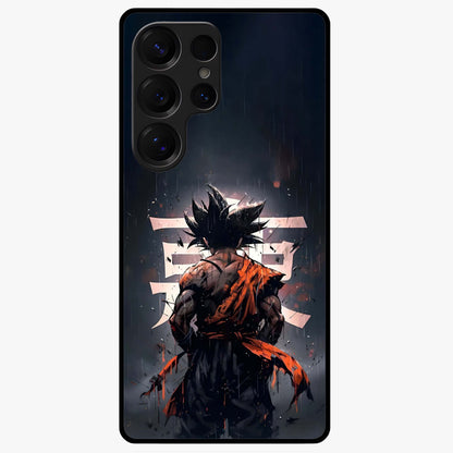 Dark Warrior In Rain Glass Case showing flat back view with warrior artwork in rainy atmosphere and glossy glass finish.