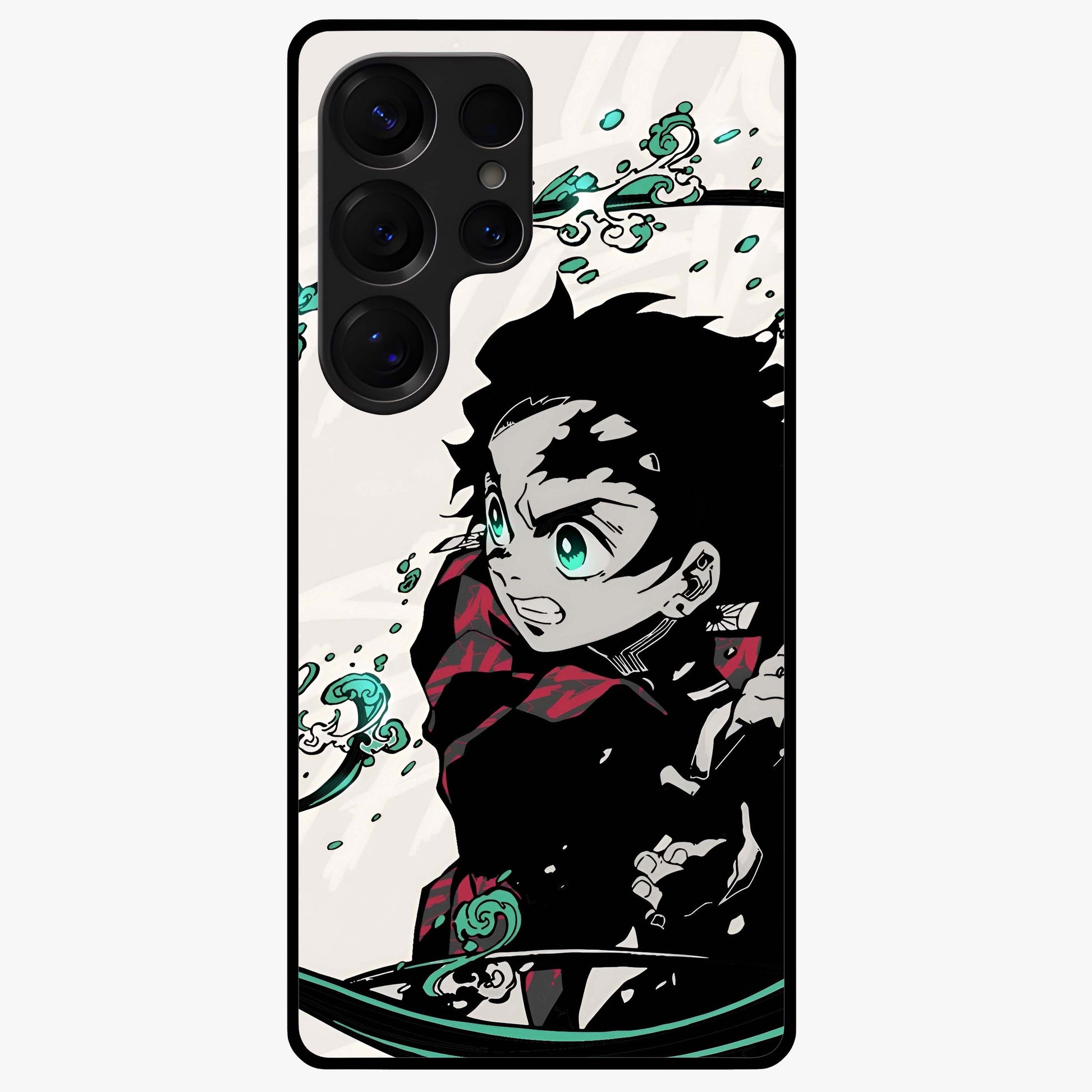 Demon Slayer Glass Case showing flat back view with bold anime inspired artwork and glossy glass finish.