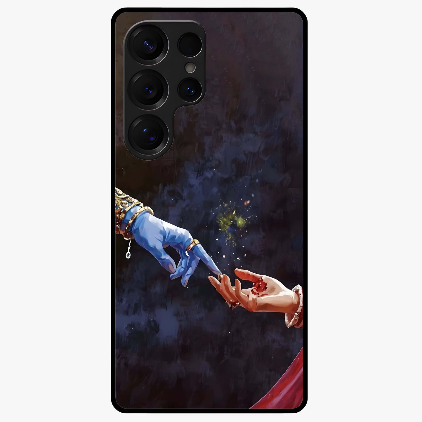 Divine Touch Eternal Glass Case showing flat back view with spiritual themed artwork and glossy glass finish.