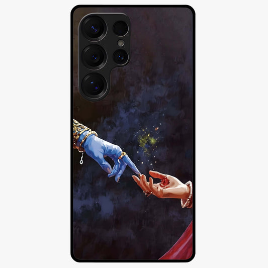Divine Touch Eternal Glass Case showing flat back view with spiritual themed artwork and glossy glass finish.
