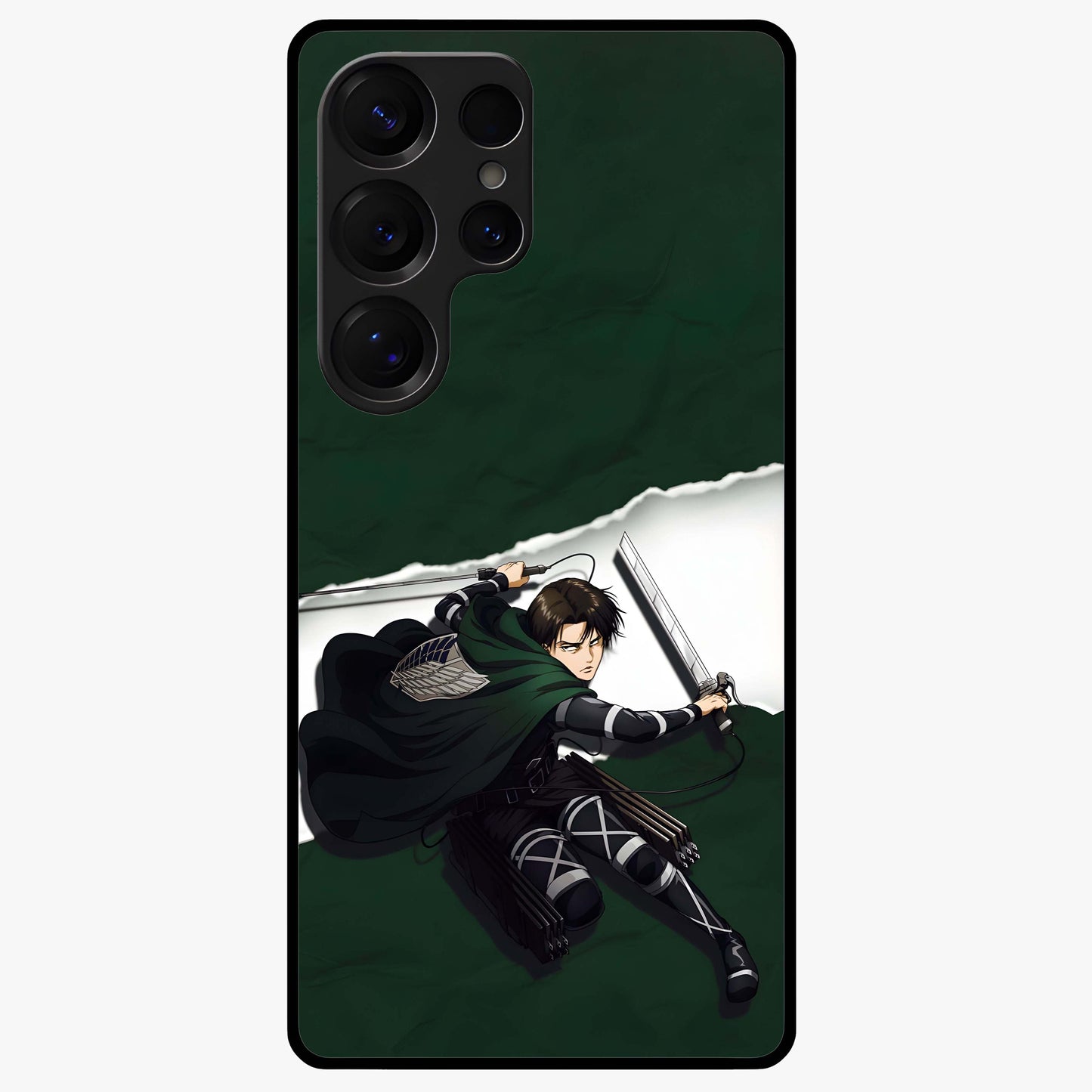Emerald War Vanguard Glass Case showing flat back view with powerful warrior themed artwork and glossy glass finish.