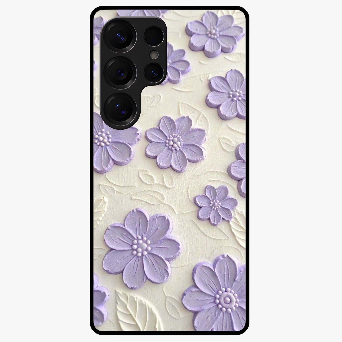 Floral Wall Art With Purple Flowers Glass Case showing flat back view with purple flower artwork and glossy glass finish.
