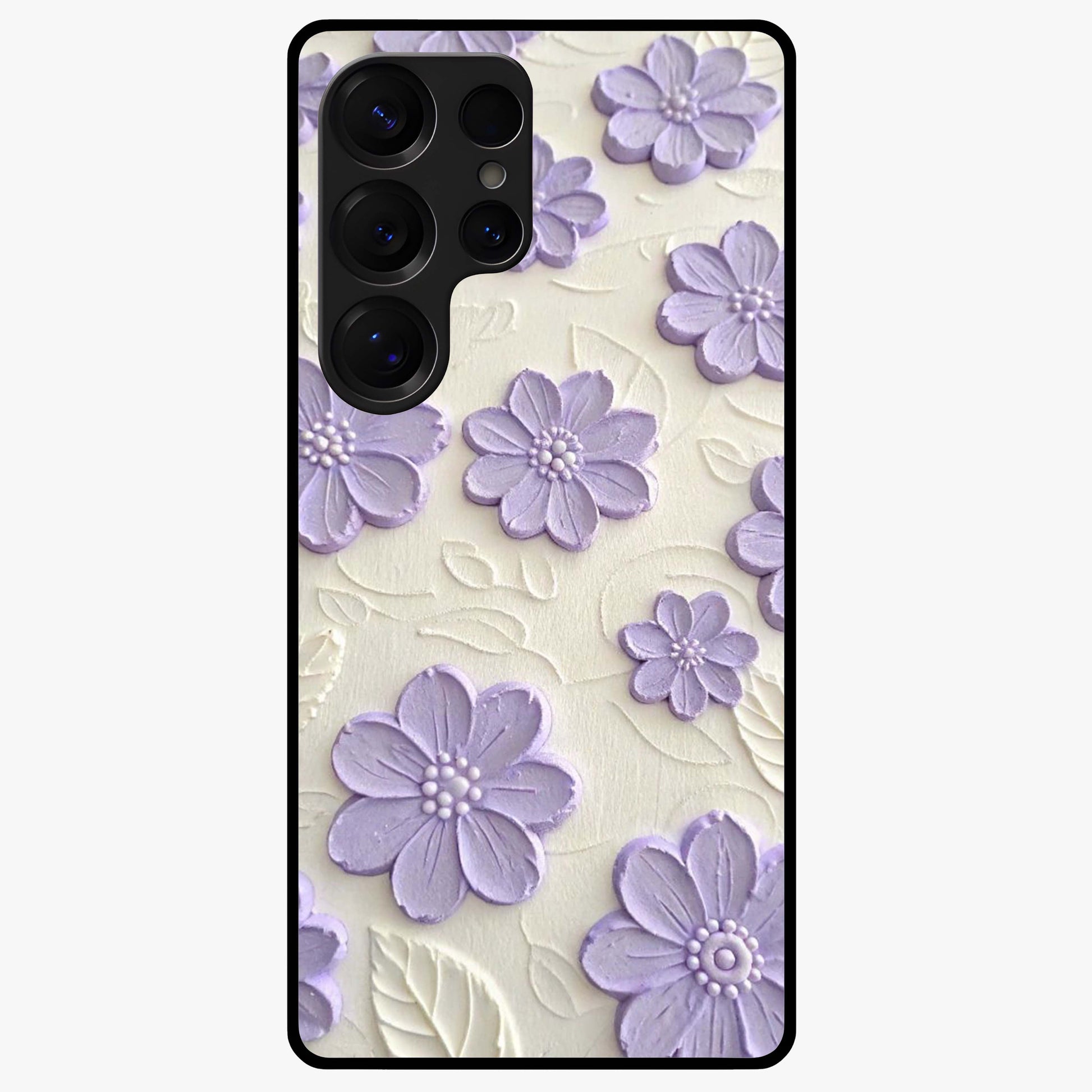 Floral Wall Art With Purple Flowers Glass Case showing flat back view with purple flower artwork and glossy glass finish.