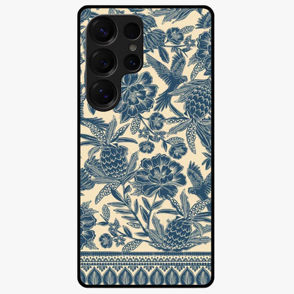 Heirloom Wild Bloom Glass Case showing flat back view with vintage inspired wild flower artwork and glossy glass finish.