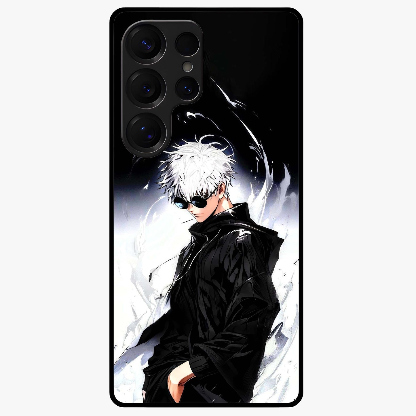 Limitless Shadow King Glass Case showing flat back view with powerful shadow warrior artwork and glossy glass finish.