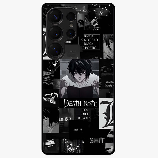 Midnight Chaos Mind Glass Case showing flat back view with abstract dark themed artwork and glossy glass finish.