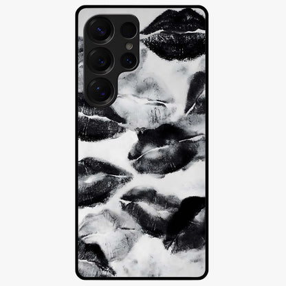 Midnight Kiss Marks Glass Case showing flat back view with lipstick kiss mark artwork and glossy glass finish.