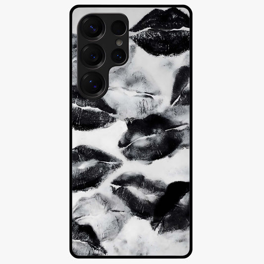 Midnight Kiss Marks Glass Case showing flat back view with lipstick kiss mark artwork and glossy glass finish.