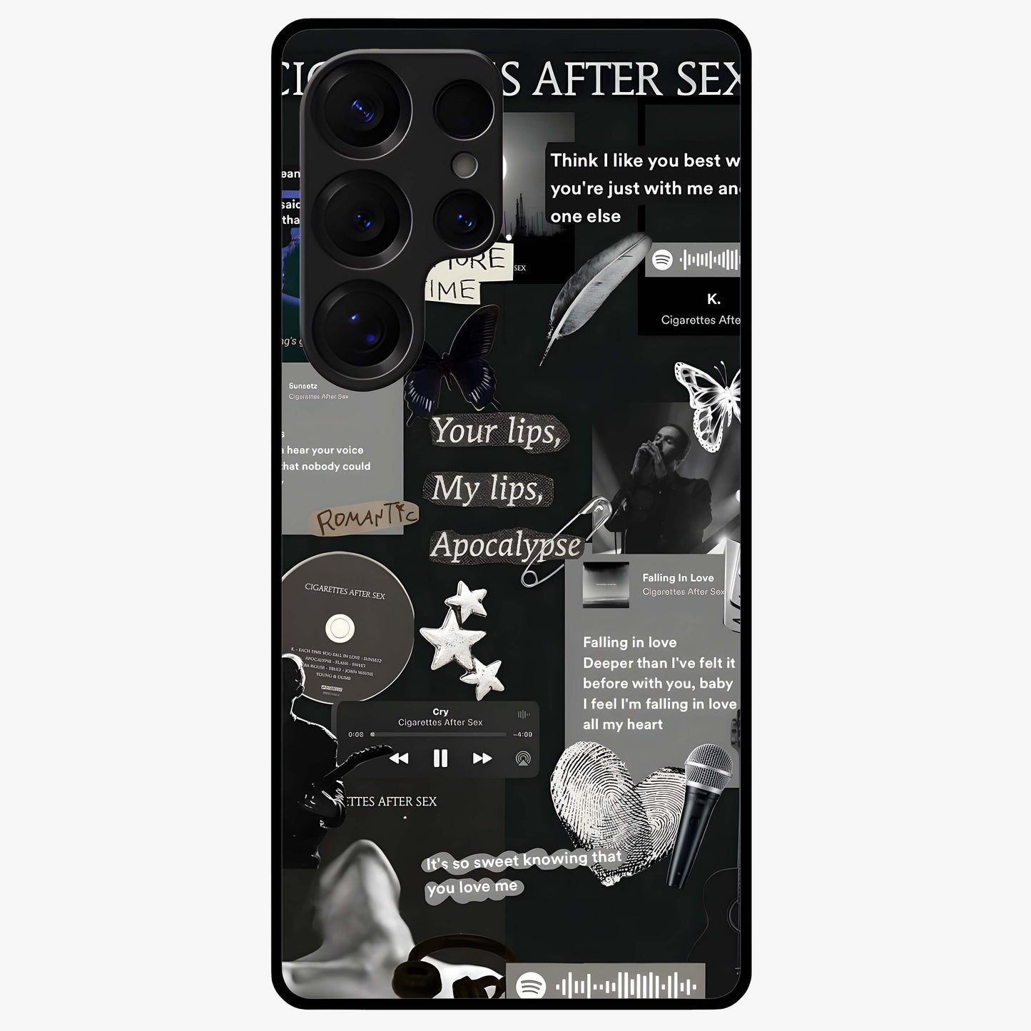 Midnight Love Echo Glass Case showing flat back view with romantic midnight themed artwork and glossy glass finish.